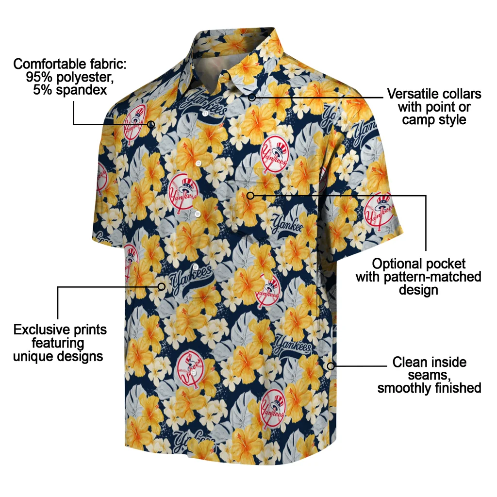 New York Yankees Hawaiian Shirt - Hibiscus Tropics new york yankees hibiscus tropics navy yellow hawaiian shirts new arrival