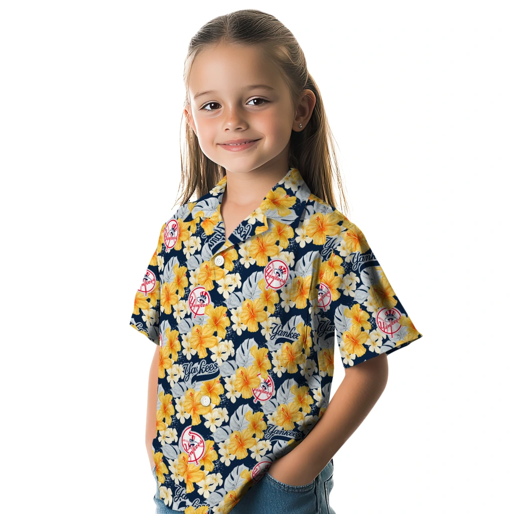 New York Yankees Hawaiian Shirt - Hibiscus Tropics new york yankees hibiscus tropics navy yellow hawaiian shirts premium grade