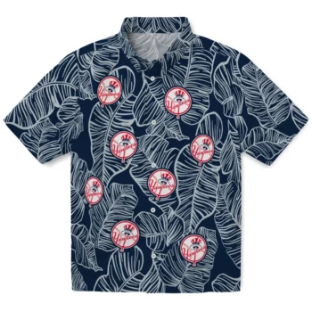 new york yankees leaf outline navy hawaiian shirts best selling