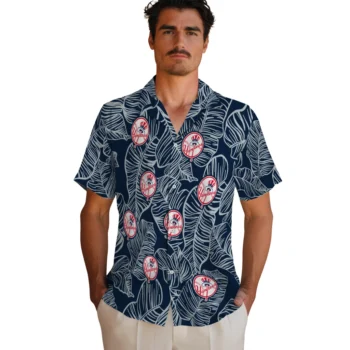 new york yankees leaf outline navy hawaiian shirts fashion forward