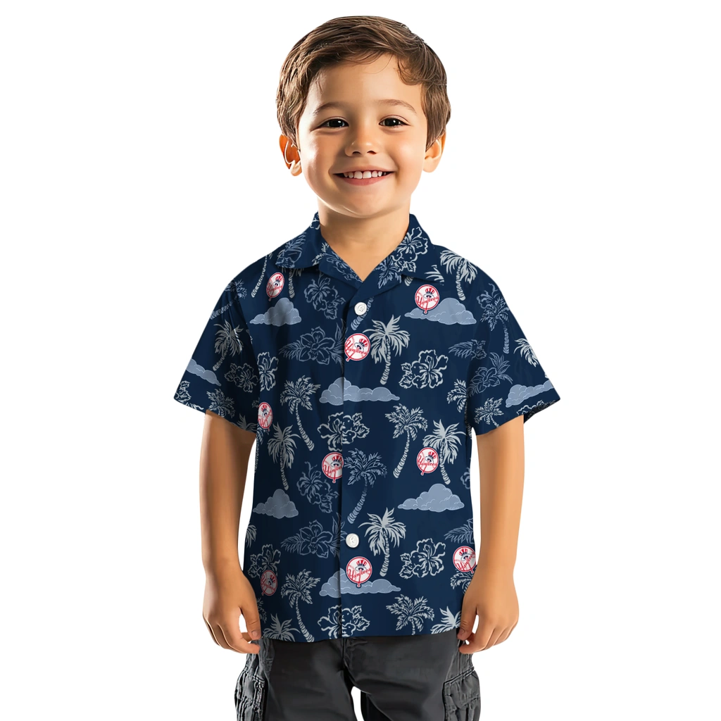 New York Yankees Hawaiian Shirt - Palm And Clouds new york yankees palm and clouds navy hawaiian shirts top rated