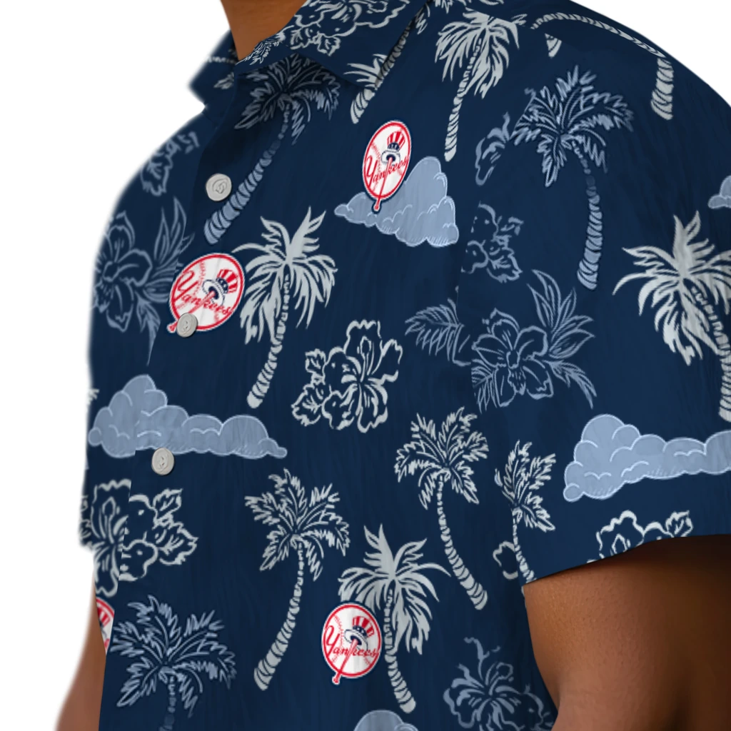 New York Yankees Hawaiian Shirt - Palm And Clouds new york yankees palm and clouds navy hawaiian shirts trendy
