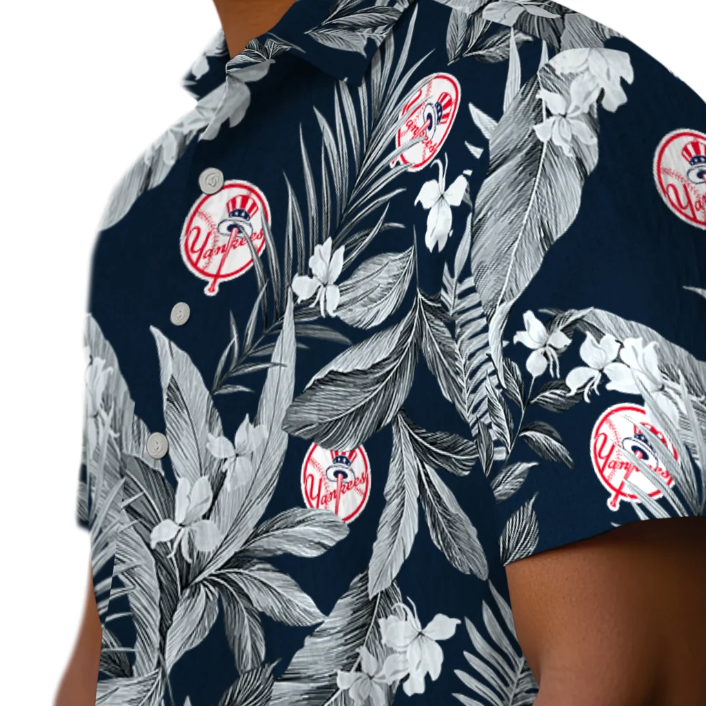 New York Yankees Hawaiian Shirt - Palm Leaves new york yankees palm leaves navy hawaiian shirts trendy