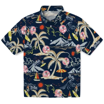 new york yankees palm tree island navy hawaiian shirts best selling