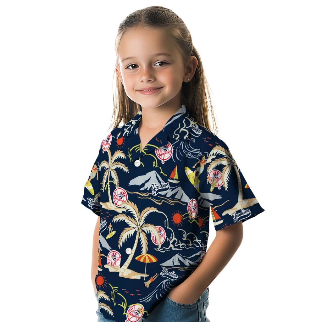 New York Yankees Hawaiian Shirt - Palm Tree Island new york yankees palm tree island navy hawaiian shirts premium grade
