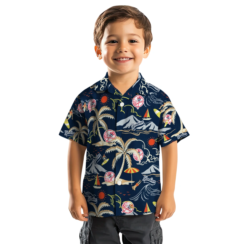 New York Yankees Hawaiian Shirt - Palm Tree Island new york yankees palm tree island navy hawaiian shirts top rated