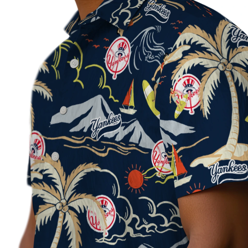 New York Yankees Hawaiian Shirt - Palm Tree Island new york yankees palm tree island navy hawaiian shirts trendy