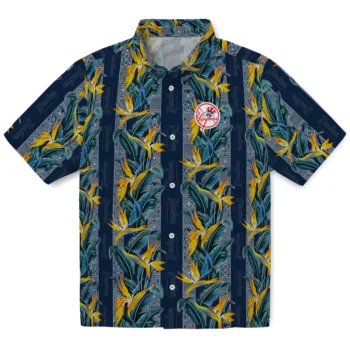 new york yankees paradise vines navy hawaiian shirts best selling