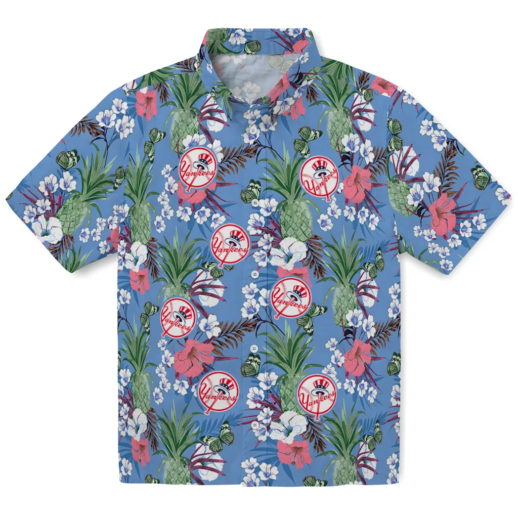 New York Yankees Hawaiian Shirt - Pineapple Bouquet new york yankees pineapple bouquet best sky blue hawaiian shirts best selling