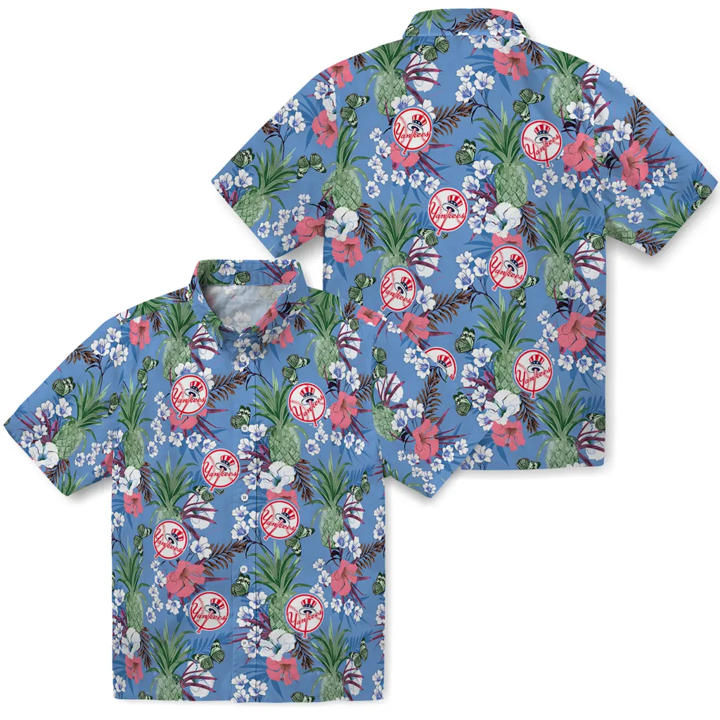 New York Yankees Hawaiian Shirt - Pineapple Bouquet new york yankees pineapple bouquet best sky blue hawaiian shirts high quality