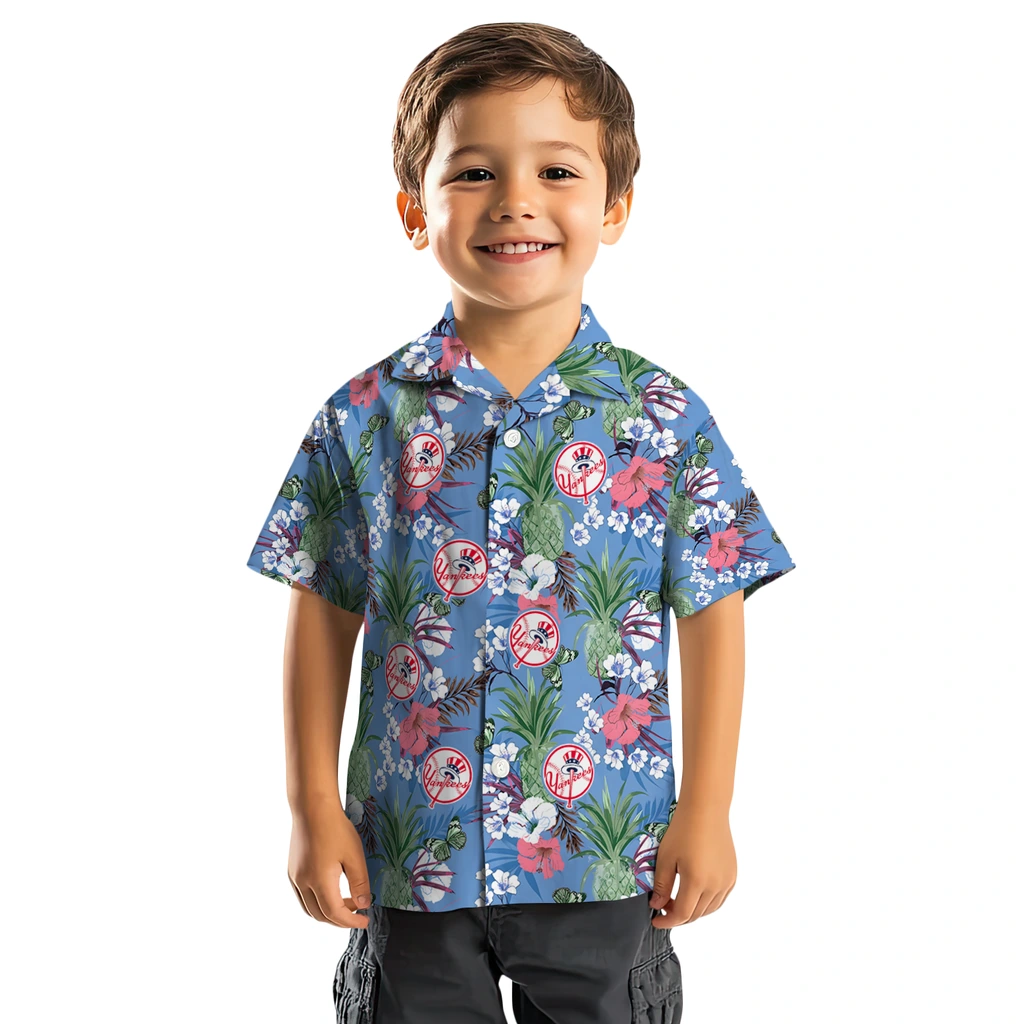 New York Yankees Hawaiian Shirt - Pineapple Bouquet new york yankees pineapple bouquet best sky blue hawaiian shirts top rated