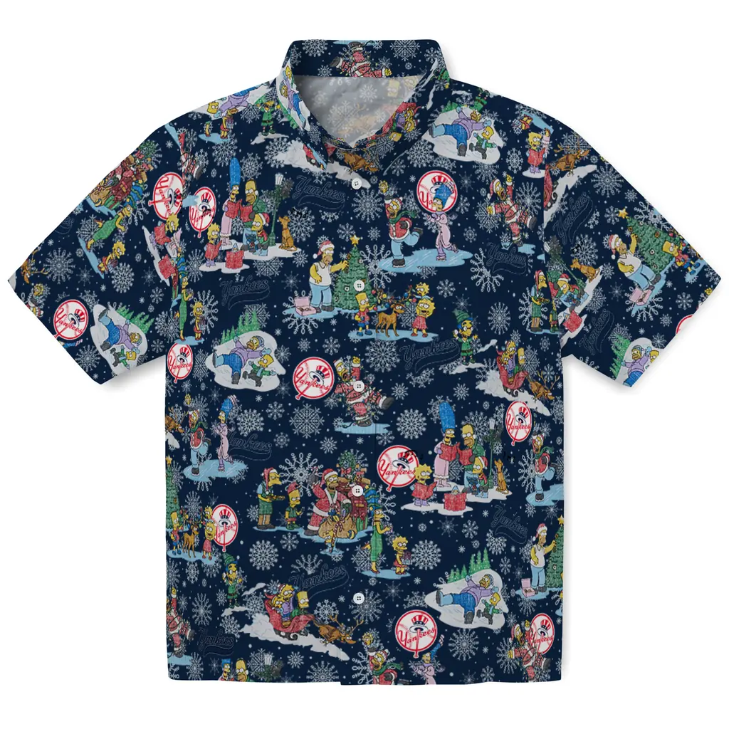 New York Yankees Hawaiian Shirt - Simpsons Christmas new york yankees simpsons christmas navy hawaiian shirts best selling