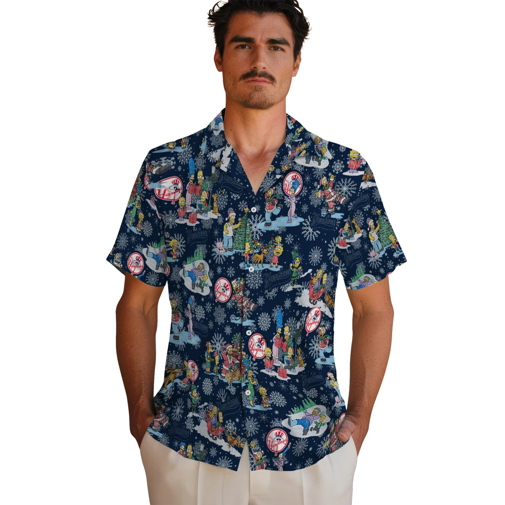 New York Yankees Hawaiian Shirt - Simpsons Christmas new york yankees simpsons christmas navy hawaiian shirts fashion forward