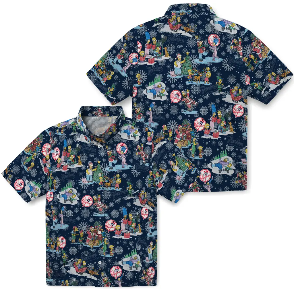 New York Yankees Hawaiian Shirt - Simpsons Christmas new york yankees simpsons christmas navy hawaiian shirts high quality