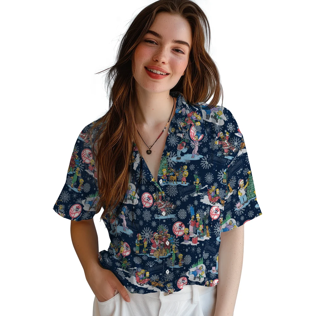 New York Yankees Hawaiian Shirt - Simpsons Christmas new york yankees simpsons christmas navy hawaiian shirts latest model