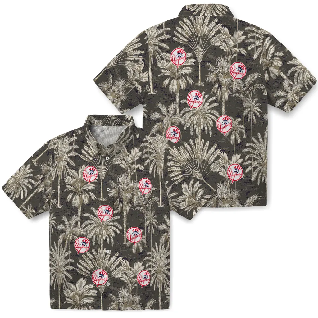 New York Yankees Hawaiian Shirt - Vintage Palm Tree new york yankees palm shadows navy hawaiian shirts high quality