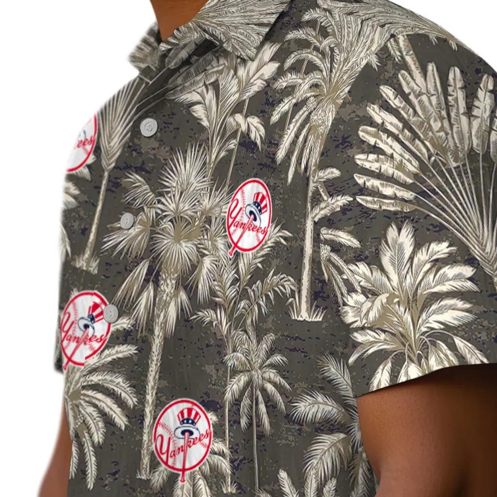 New York Yankees Hawaiian Shirt - Vintage Palm Tree new york yankees palm shadows navy hawaiian shirts trendy
