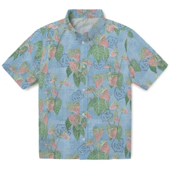 north carolina tar heels anthurium overlay light blue hawaiian shirts best selling