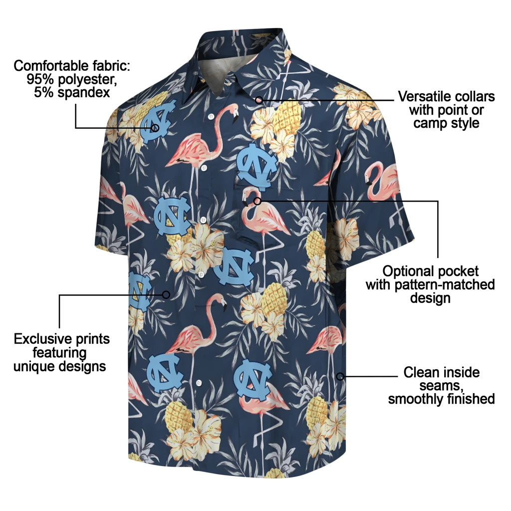 North Carolina Tar Heels Hawaiian Shirt - Flamingo Hibiscus north carolina tar heels flamingo hibiscus navy hawaiian shirts new arrival