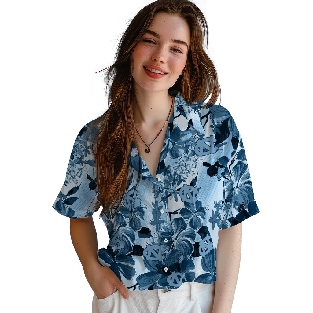 North Carolina Tar Heels Hawaiian Shirt - Hibiscus Arrangement north carolina tar heels hibiscus arrangement light blue hawaiian shirts latest model