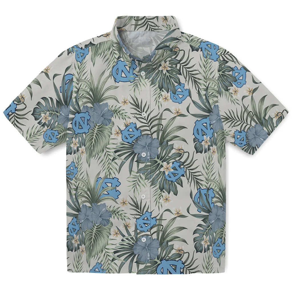 North Carolina Tar Heels Hawaiian Shirt - Hibiscus Designs north carolina tar heels hibiscus designs beige hawaiian shirts best selling