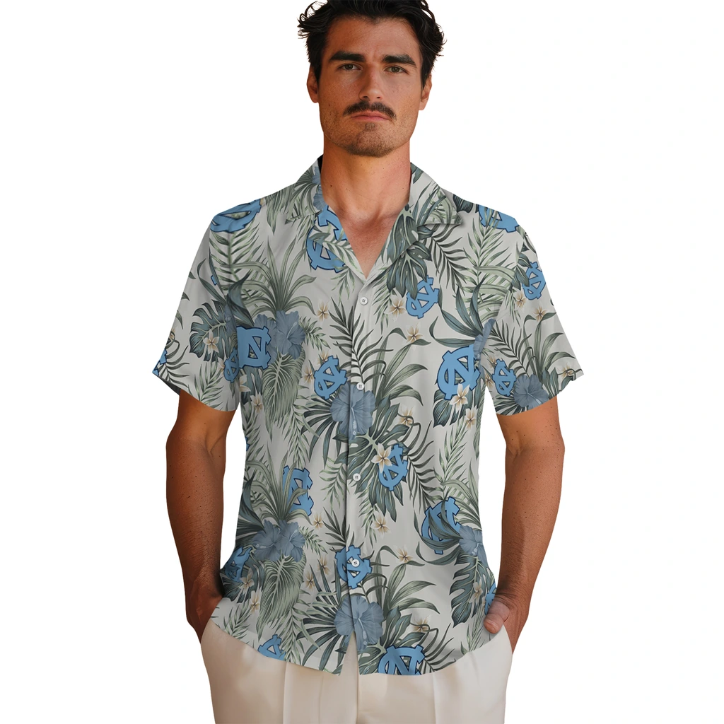 North Carolina Tar Heels Hawaiian Shirt - Hibiscus Designs north carolina tar heels hibiscus designs beige hawaiian shirts fashion forward