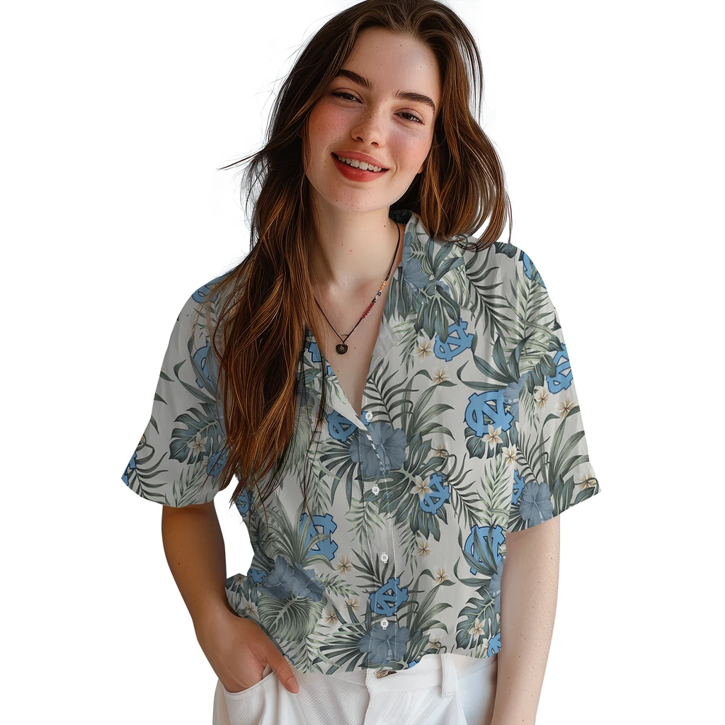 North Carolina Tar Heels Hawaiian Shirt - Hibiscus Designs north carolina tar heels hibiscus designs beige hawaiian shirts latest model