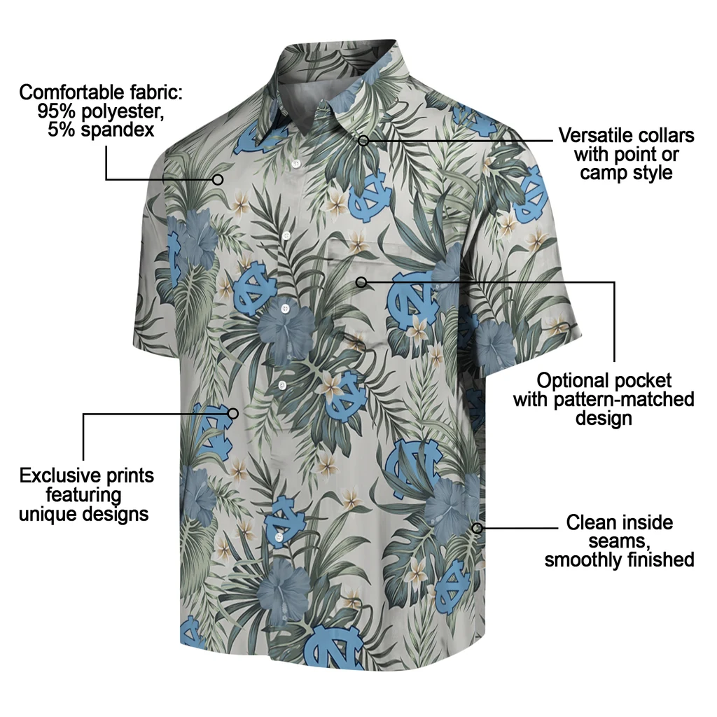 North Carolina Tar Heels Hawaiian Shirt - Hibiscus Designs north carolina tar heels hibiscus designs beige hawaiian shirts new arrival