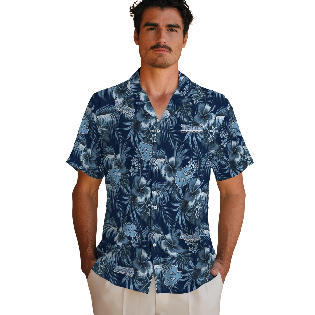 North Carolina Tar Heels Hawaiian Shirt - Hibiscus Exotic north carolina tar heels hibiscus exotic light blue hawaiian shirts fashion forward