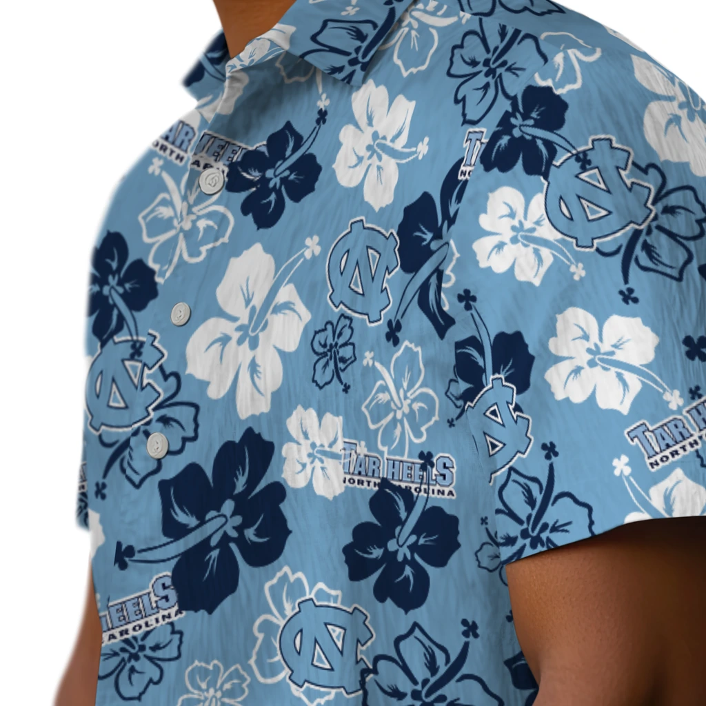 North Carolina Tar Heels Hawaiian Shirt - Hibiscus Flower Design north carolina tar heels hibiscus bloom light blue hawaiian shirts trendy