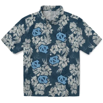 north carolina tar heels hibiscus flowers navy blue hawaiian shirts best selling