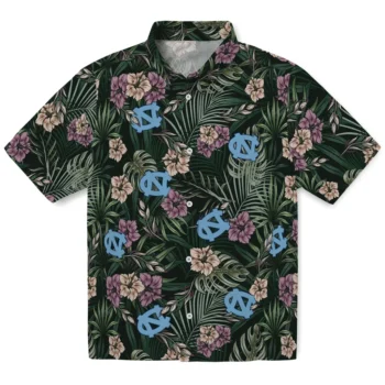 north carolina tar heels hibiscus leaves pattern green hawaiian shirts best selling