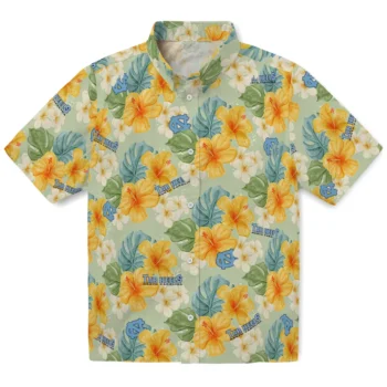 north carolina tar heels hibiscus mood pale lime yellow hawaiian shirts best selling