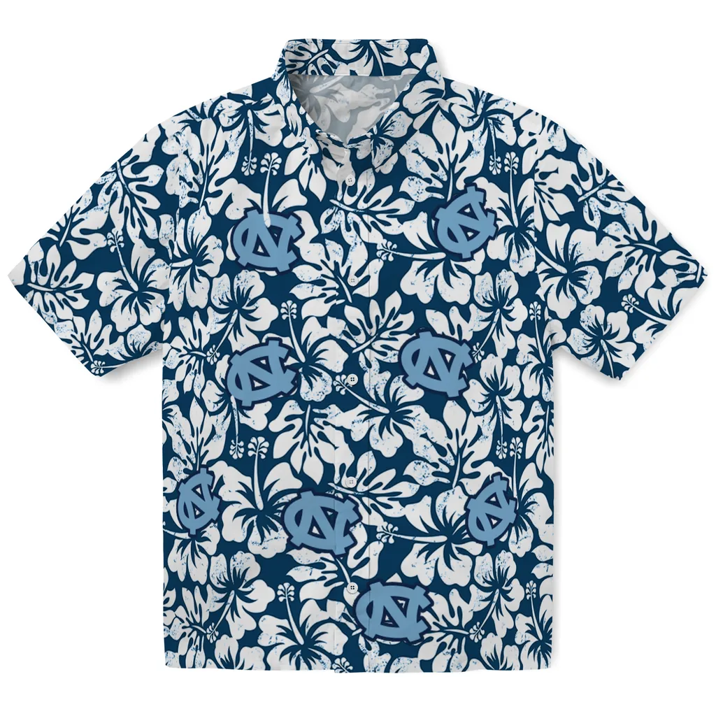North Carolina Tar Heels Hawaiian Shirt - Hibiscus Motif north carolina tar heels hibiscus motif light blue white hawaiian shirts best selling