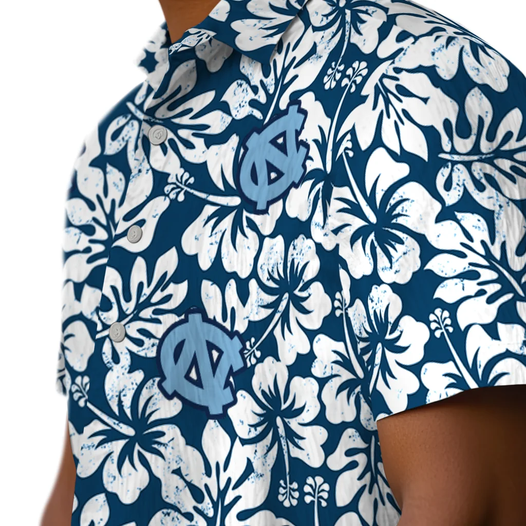 North Carolina Tar Heels Hawaiian Shirt - Hibiscus Motif north carolina tar heels hibiscus motif light blue white hawaiian shirts trendy