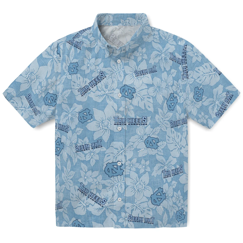 North Carolina Tar Heels Hawaiian Shirt - Hibiscus Oasis north carolina tar heels hibiscus oasis light blue hawaiian shirts best selling