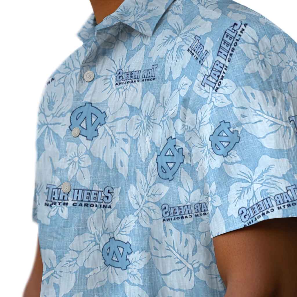 North Carolina Tar Heels Hawaiian Shirt - Hibiscus Oasis north carolina tar heels hibiscus oasis light blue hawaiian shirts trendy