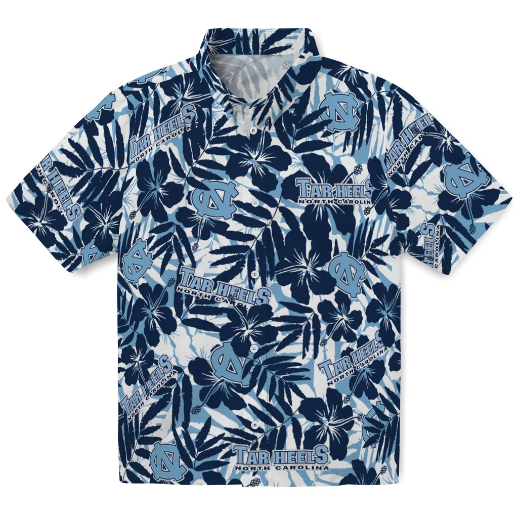 North Carolina Tar Heels Hawaiian Shirt - Hibiscus Overlay north carolina tar heels hibiscus overlay hawaiian shirts best selling