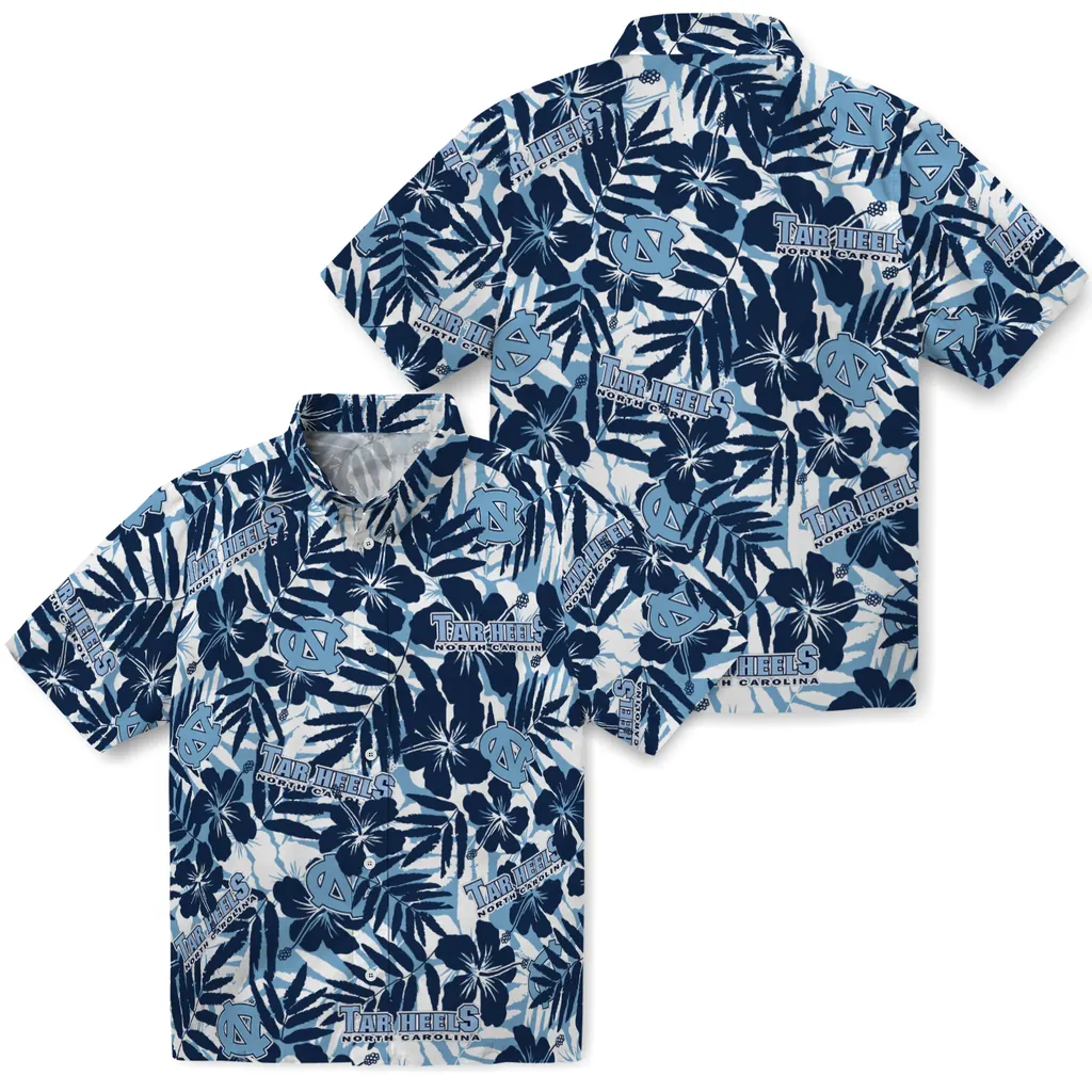 North Carolina Tar Heels Hawaiian Shirt - Hibiscus Overlay north carolina tar heels hibiscus overlay hawaiian shirts high quality