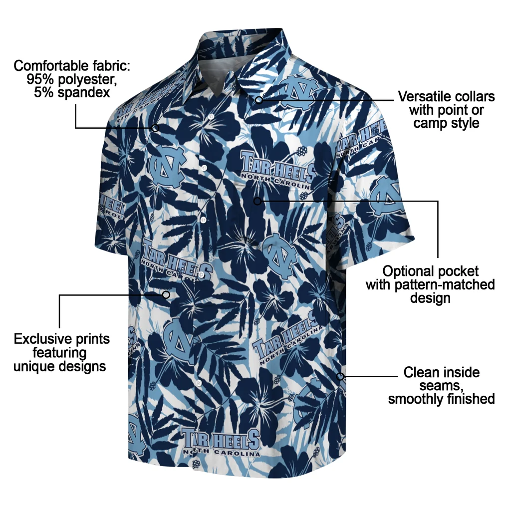 North Carolina Tar Heels Hawaiian Shirt - Hibiscus Overlay north carolina tar heels hibiscus overlay hawaiian shirts new arrival