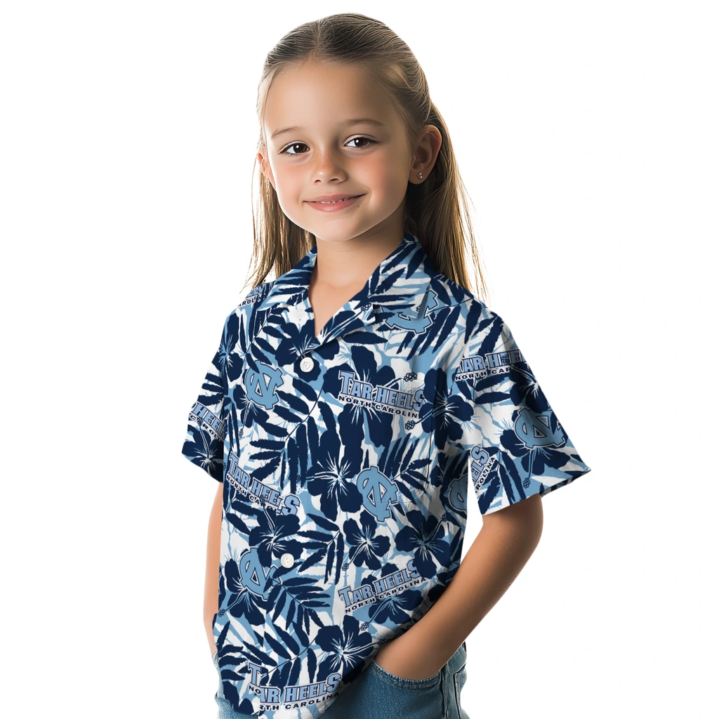 North Carolina Tar Heels Hawaiian Shirt - Hibiscus Overlay north carolina tar heels hibiscus overlay hawaiian shirts premium grade