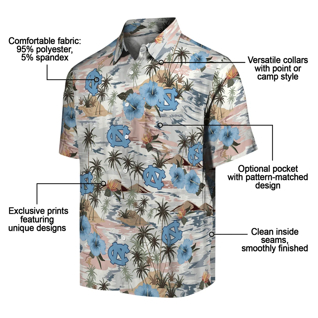 North Carolina Tar Heels Hawaiian Shirt - Hibiscus Seaside north carolina tar heels hibiscus seaside white hawaiian shirts new arrival