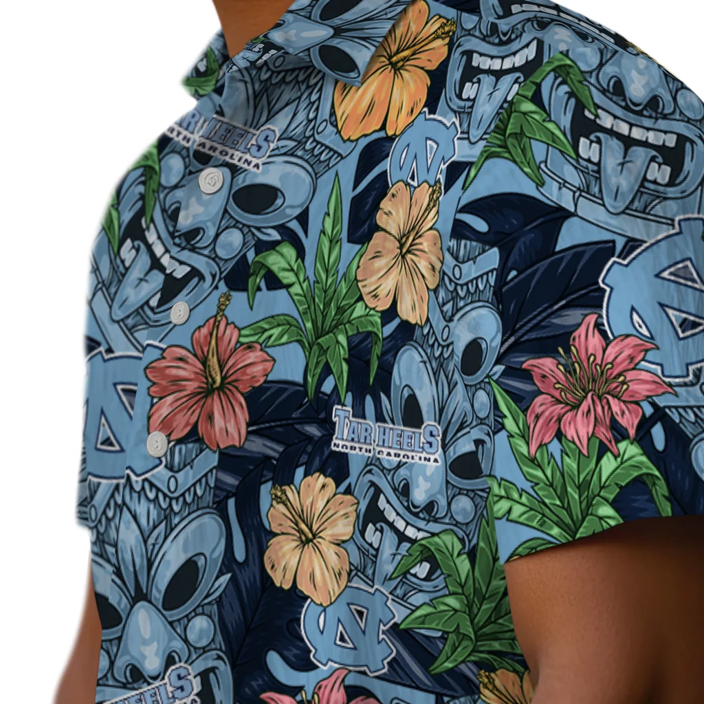 North Carolina Tar Heels Hawaiian Shirt - Hibiscus Tiki Jungle north carolina tar heels tiki jungle light blue hawaiian shirts trendy