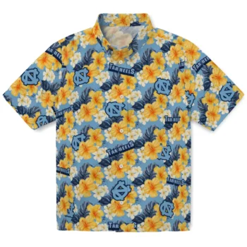 north carolina tar heels hibiscus tropics light blue yellow hawaiian shirts best selling