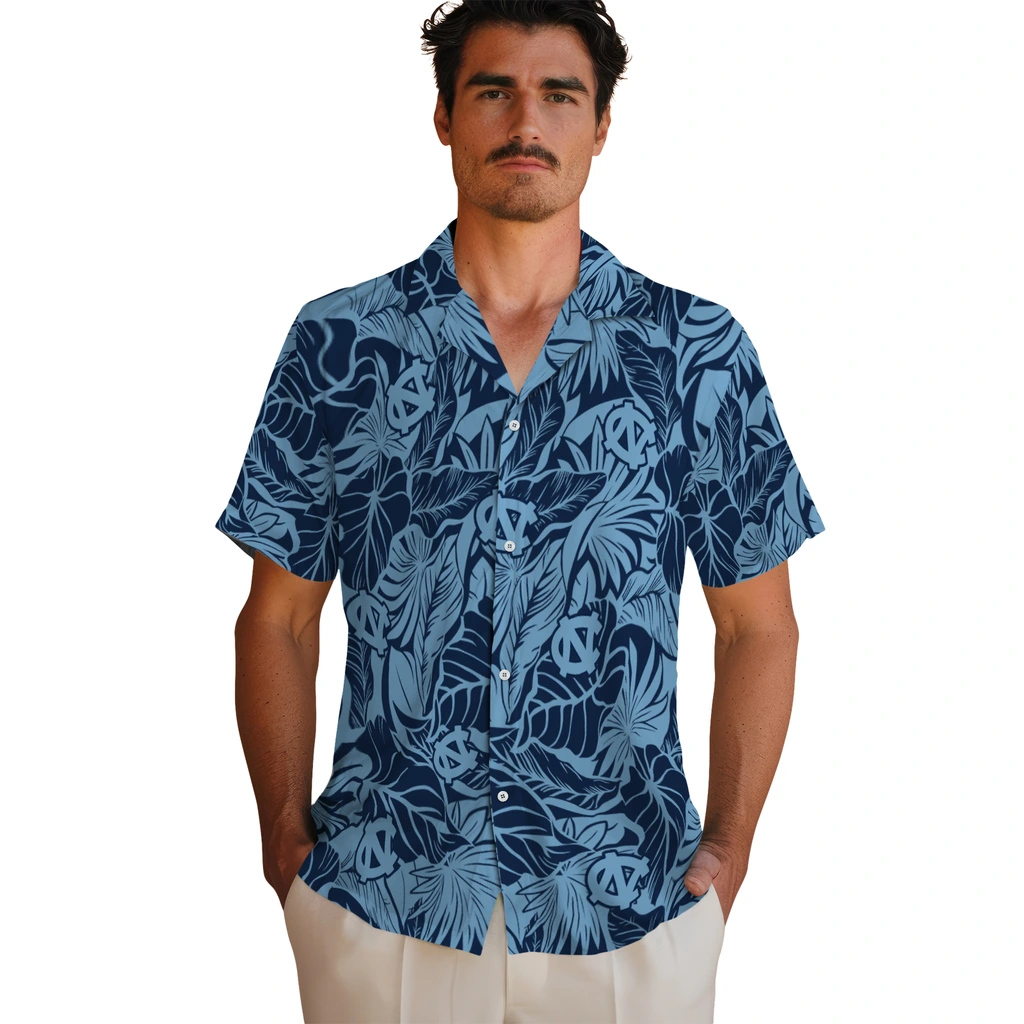 North Carolina Tar Heels Hawaiian Shirt - Monstera Layer north carolina tar heels monstera layer light blue hawaiian shirts fashion forward