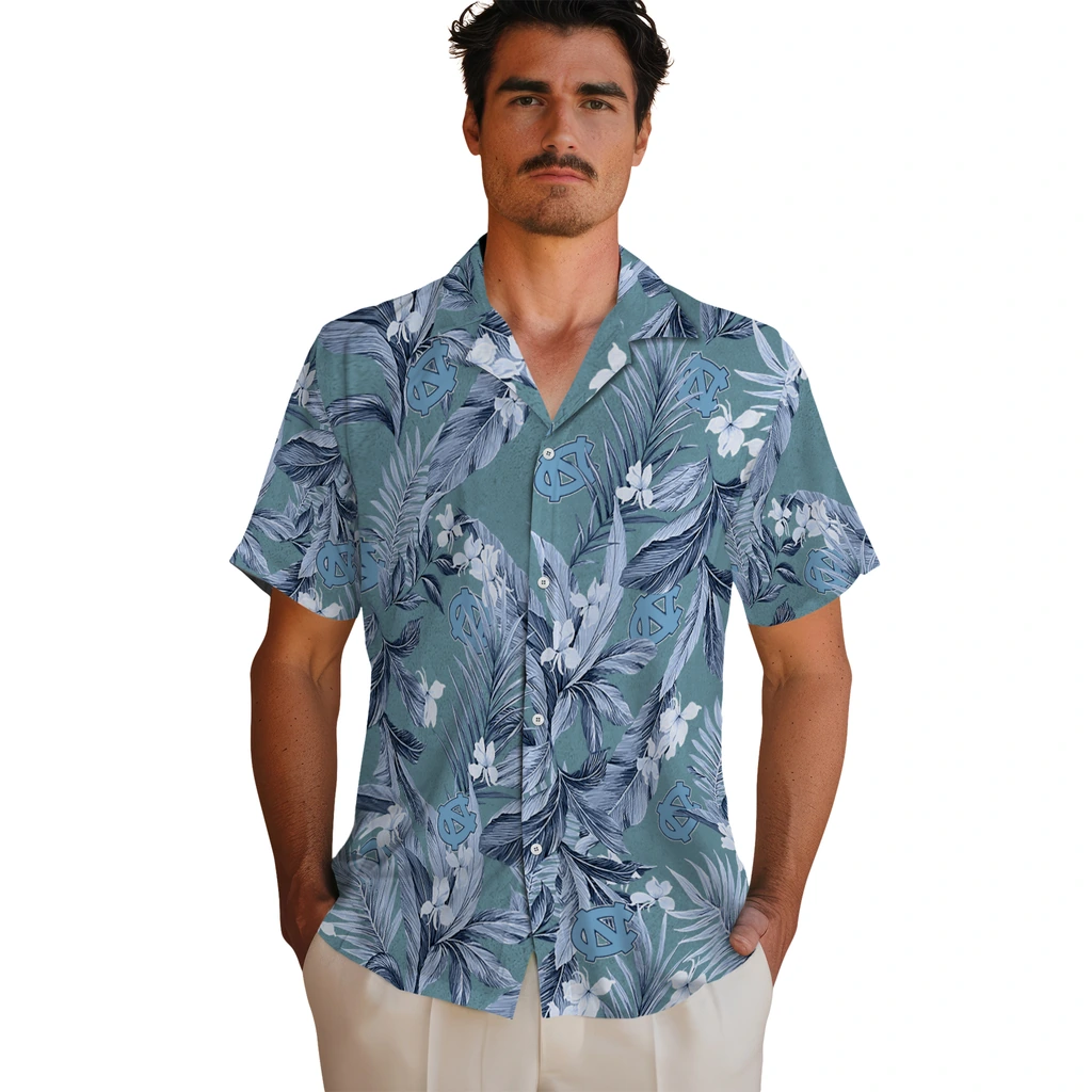 North Carolina Tar Heels Hawaiian Shirt - Palm Leaves north carolina tar heels palm leaves light blue hawaiian shirts fashion forward