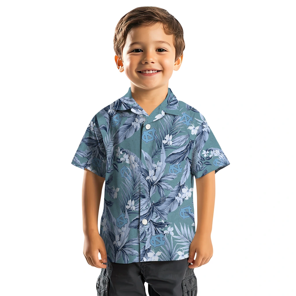 North Carolina Tar Heels Hawaiian Shirt - Palm Leaves north carolina tar heels palm leaves light blue hawaiian shirts top rated