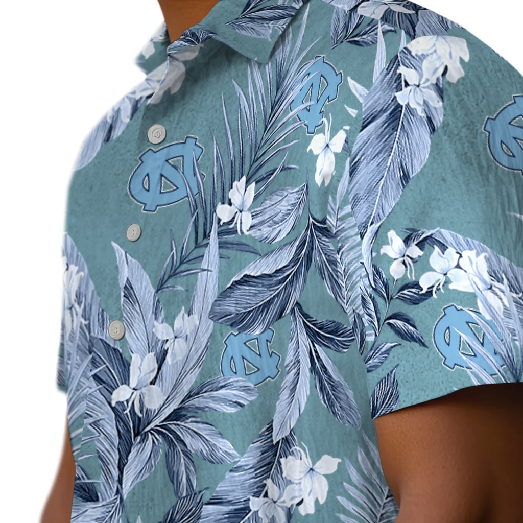 North Carolina Tar Heels Hawaiian Shirt - Palm Leaves north carolina tar heels palm leaves light blue hawaiian shirts trendy