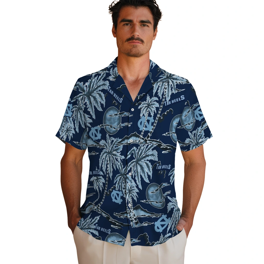 North Carolina Tar Heels Hawaiian Shirt - Palm Sunset north carolina tar heels palm sunset hawaiian shirts fashion forward