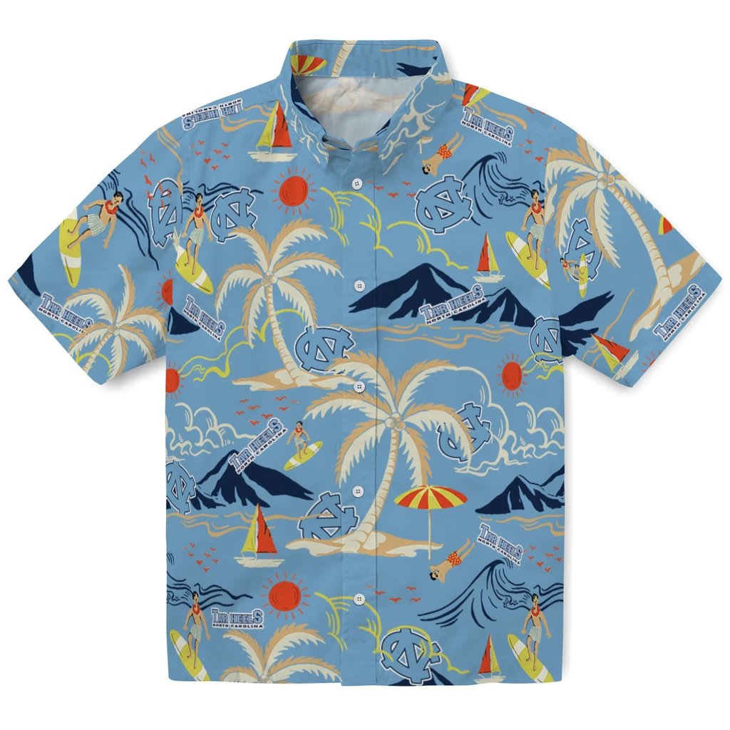 North Carolina Tar Heels Hawaiian Shirt - Palm Tree Island north carolina tar heels palm tree island light blue hawaiian shirts best selling